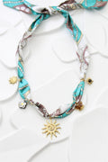 Collier Pénélope Bleu - Foulard avec pendentif Soleil ✨